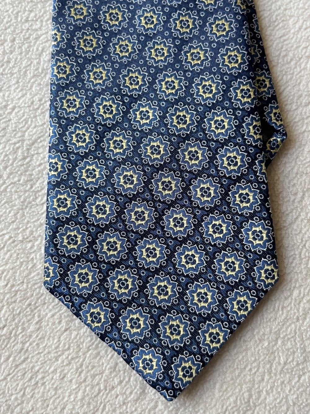 Bruno Piattelli 100% Silk Tie Blue Geometric Print Made in USA Luxury